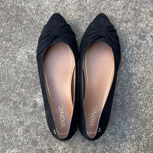 Vionic black suede bow tie flats